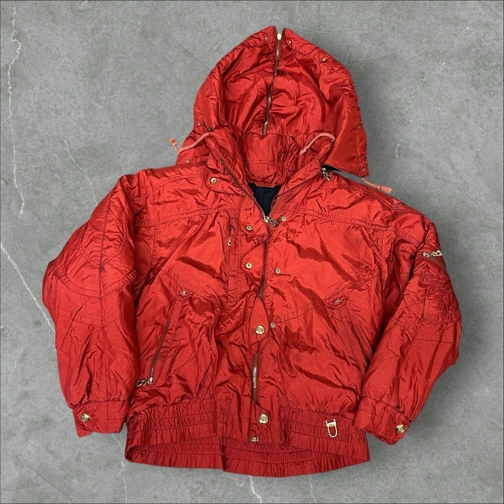 Bogner Jacket Womens XL Red Hooded Gold Hardwear Ski Snowboarding Hooded Coat